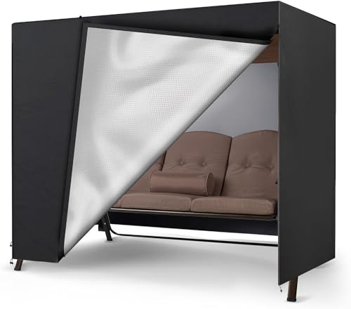 Ytwkafa Hollywoodschaukel Abdeckung 3 Sitzer, 600D Oxford Winterfest, Schwerlast Reißfest Wasserdicht Schutzhülle für Gartenmöbel Gartenbank, 220x140x170cm, Schwarz