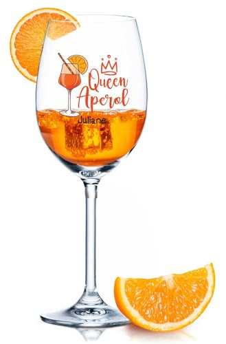 GRAVURZEILE Leonardo Aperol Glas mit UV-Druck - Queen Aperol - Personalisiert mit Namen - Geschenkidee für Aperol Spritz & Cocktail Liebhaber - Weinglas für Sangria & Lillet - Farbe: Daily