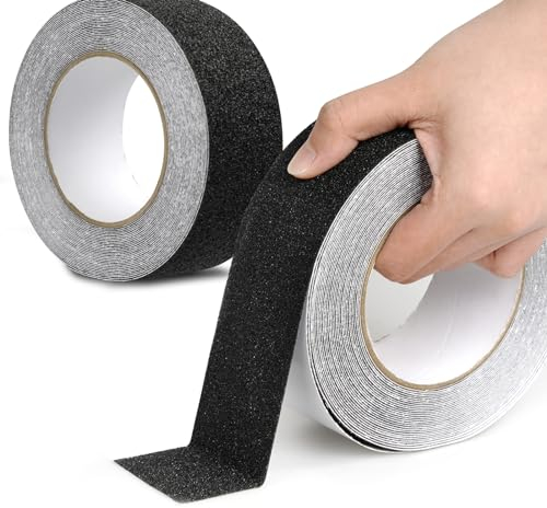 Monemey 2 Pack Bande Antidérapante Adhésive pour Escaliers, Ruban Adhésif de Sécurité, Ruban Adhésif Antidérapant Noir, Marquage de Sécurité (5CM x 10M)
