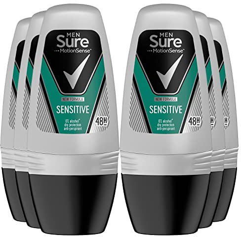 Sure Men Motion Sense Antiperspirant Deodorant Sensitive Dry Roll-On that keeps up to 48 hours of protection from sweat and body odour helps keep you fresh on the move, 50 ml Bulk Buy 6 Pack