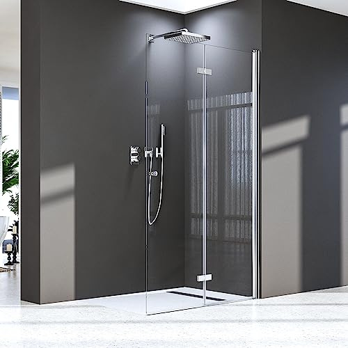 Walk In Dusche 90x185 cm Faltbar Duschabtrennung Walk In Drehfalttür Duschwand aus 6mm ESG-Sicherheitsglas,Sicher und Zuverlässig