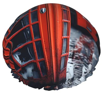 England UK Duschhaube, Retro, London, Telefondruck, elastisch, wiederverwendbar, wasserdicht, doppellagig, Haarkappe für Damen und Herren