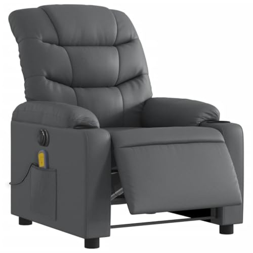 vidaXL Massagesessel Elektrisch, Sessel Verstellbare Rückenlehne Fußteil, Fernsehsessel Relaxsessel mit Liegefunktion, Liegesessel Polstersessel Ruhesessel, Grau Kunstleder