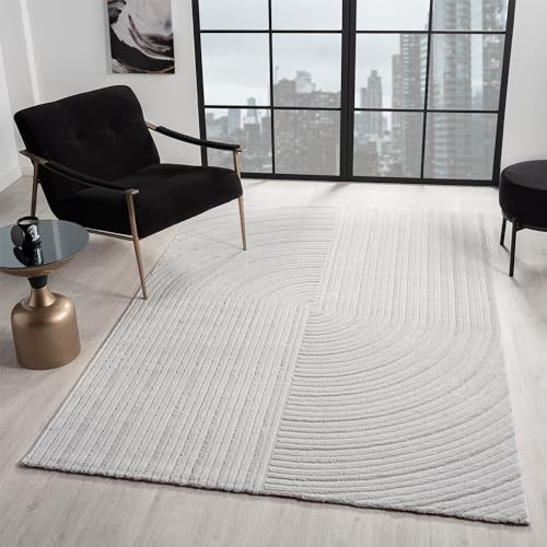 VIMODA Moderner Kurzflor Teppich Wohnzimmer Schlafzimmer Boho Optik Regenbogen Skandinavisch, Farbe:Grau, Maße:120x170 cm
