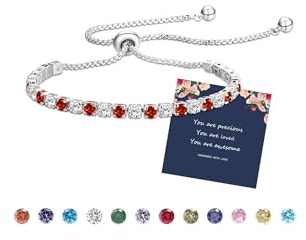 Fehki Tennisarmband för kvinnor kristall dragsko justerbart armband födelsesten läckert armband smycken födelsedag mors dag present till flickvänner brudtärnor mamma syster, Mässing
