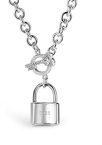 Dankadi Collana grande 6 mm con ornamento grande lucchetto 18 20 e chiave lucida, catena a maglie in argento 925 amore con ciondolo chiave serratura regalo gioielli festa elegante per donna, 20,