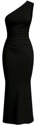 SweatyRocks Sommerkleid Damen Lang Maxikleid Enges Kleid mit Fishtail Freizeitkleid Hochzeitsgast Kleid mit Asymmetrischem Ausschnitt Schwarz M