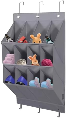 volumoon Schuh-Organizer Über Der Tür, Schuhregal Tür mit 12 Große Taschen, Hängende Schuhaufbewahrung, Schuhorganizer Hängend mit Haken, für Schrank, Schlafzimmer, Wohnzimmer, Grau