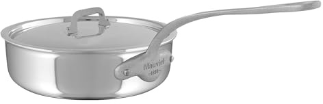 Mauviel M'Cook SB - Padella in acciaio inox a 5 strati con coperchio e manico in acciaio inox spazzolato, 3,4 qt, prodotta in Francia