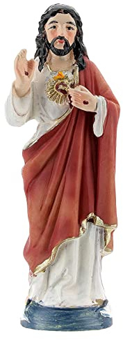 crigema - Gemalte religiöse Statue - 9 cm hoch (JESUS HEILIGES HERZ)