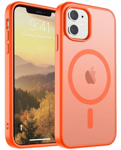 supfine Magnetische Schutzhülle für iPhone 11 (kompatibel mit MagSafe) (Fallschutz, Militärqualität), dünn, transparent, matt, stoßfest, mit Anti-Fingerabdruck, Orange