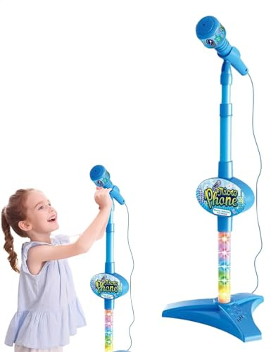 Kindermikrofon mit Ständer, Mikrofon für Kleinkinder - Verstellbares Stehmikrofon für Kinder - Karaoke-Maschine Mikrofon Musikspielzeug mit blinkenden Bühnenlichtern für 3 Jahre alte oder