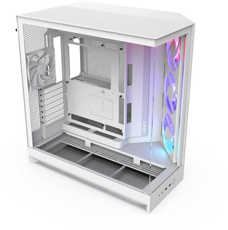 NZXT H9 Flow RGB (2025) – Caja de PC ATX de Torre Media de Gran Flujo de Aire de Doble Cámara – Incluye 1 x Unidad de Ventilador RGB de 420mm y 1 x Ventilador de 120mm – Blanco