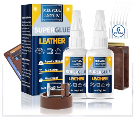 Meuvcol Leather Glue 100g, Fast-Setting Leather Repair Adhesive for Purses, Shoes, Car Seats, Suede & Upholstery, Clear-Drying Strong Bond for Leather, Includes 6 Precision Tips