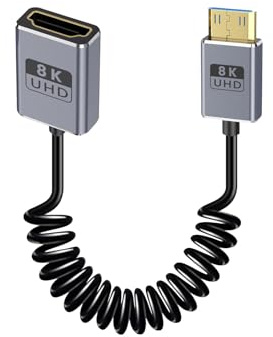 Duttek Cavo adattatore coassiale 8K da mini HDMI a HDMI, da mini HDMI maschio a HDMI femmina, cavo di prolunga con 8K a 60 Hz, 4K a 240 Hz, 48 Gbps per DSLR, videocamera, scheda grafica, tablet,