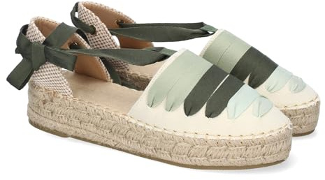 Alpargarta piatta stile Valenciana da donna, comoda ed elegante, design moderno con nastri sulla pala decorativi e chiusura con fasce alla caviglia, ideali per la primavera e l'estate., Verde, 38 EU