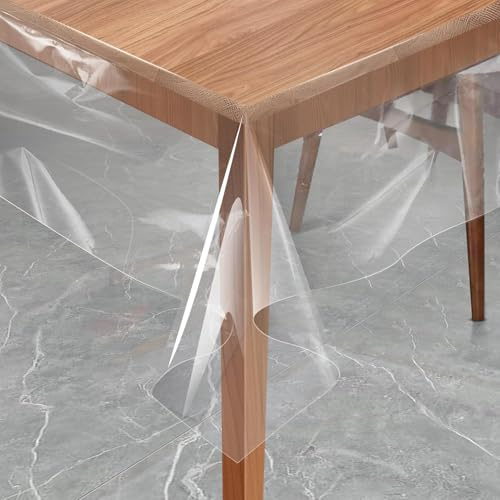 EMHELLE Tischfolie Transparent Tischdecke Durchsichtig Klarsicht Glasklar Wasserdicht Abwaschbar Fettdicht Tischschutzfolie Kratzfest Tischschutz für Innen und Außen (130 x 160 cm)