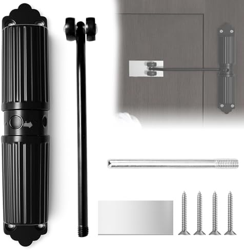 Ferme-porte automatique - Force de fermeture réglable - Ferme-porte à ressort avec 4 vis et levier de réglage - Ferme-porte automatique pour porte de chambre, bureau, porte de jardin (noir)
