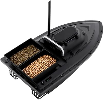 Barca per mangimi – 500 m con telecomando da 2,4 G, luce a LED, caricatore, 2 kg di carico, per l'espulsione in fiumi, laghi o acque poco profonde, colore: nero