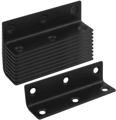 10 Pcs Angle Brackets Brackets, 90 Degree L Bracket for Wood, Long Metal Corner Braces with Screws, Black Stainless Steel Bracket for Wood Furniture Shelves Raised Garden Bed Frames
