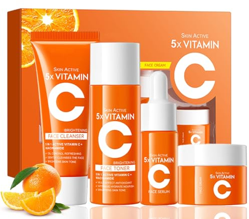 Vitamin C Skin Care Set Teenager Mädchen Geschenke, Skincare Set, Geschenkset Frauen, Antioxidativ Pflegeset Damen, Beauty Set Mädchen mit Gesichtsreiniger, Gesichtswasser, Gesichtsserum,Gesichtscreme