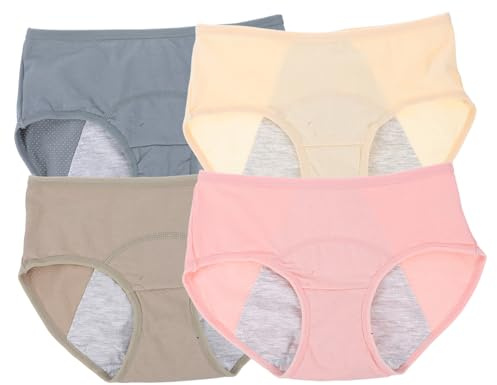 Holibanna 4piezas Ropa Interior Menstrual Femenina Antifugas De Cintura Media Bragas Hipster De Algodón Período Braguitas Cómodas para Mujer Sin Costuras para Flujo Abundante
