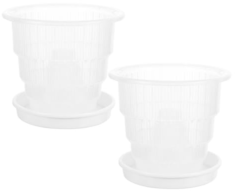 Happyyami 1 set di vasi per orchidee in plastica: fioriera trasparente con fori e sottovasi - fioriere traspiranti con fessure per orchidee e piante grasse - vasi trasparenti