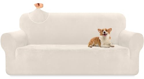 Granbest Premium Hochwertiger dicker Plüsch-Samt-Sofabezug, hochdehnbar, superweicher Sofa-Schonbezug, Luxus-Möbelschutz für Haustiere und Kinder (3-Sitzer, Cremeweiß)