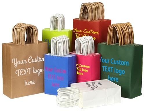20–1000 Stück bedruckte Kraftpapiertüten, personalisierte Geschenktüten mit Logo, Partygeschenk, Dankesbeutel für Geburtstag, kleines Unternehmen, drei Größen, 20 x 10 x 27 cm, mittlere Größe
