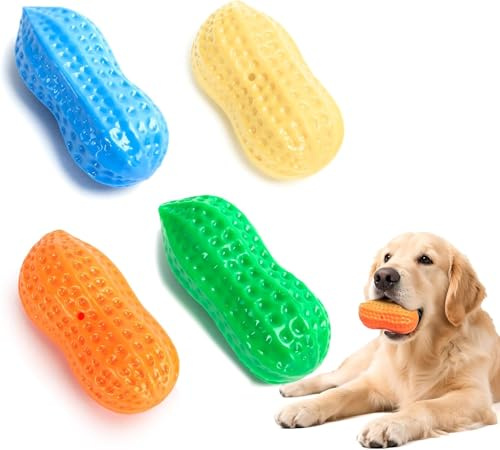 ElevaPulse 4 Stück Hundespielzeug, Farbige Erdnuss Spielbälle, Zahnpflege Und Intelligenzfördernd, Interaktives Hundespielzeug Unzerstörbar, Lustiges Spielzeug für Kleine, Mittelgroße und Große Hunde