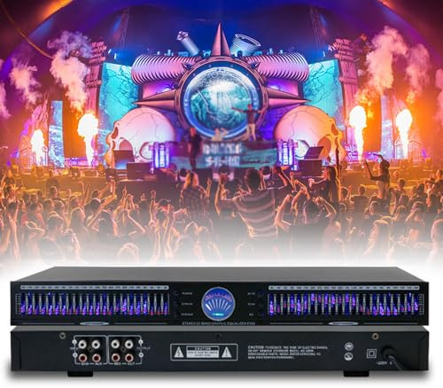 Audio Equalizer 22-band Graphic Equalizer with 10 Preset Effects, Automatic Noise Reduction, Dual Channel 1u Rack Mount for Recording Studio