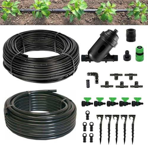 Kit Irrigazione Orto Ala Gocciolante 50 Mq Distanza Goccia ogni 20 30 40 Cm Impianto Completo raccordi e Filtro Per Giardino (Passo 30)