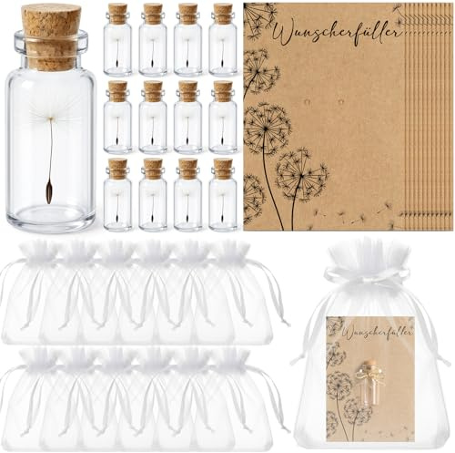 Geiserailie 12 Set Kleiner Wunscherfüller Glücksbringer Pusteblumen im Glas | Kleine Aufmerksamkeit, Dankeschön Geschenk, Abschied Kollegen, Gastgeschenke zu Konfirmation Geburtstag Hochzeit