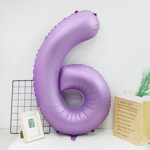 YuBeiKoo Luftballon 6 Geburtstag Zahl, 101cm Lila Folienballon 6 | Helium Ballon, Lange Schwebend, Ungiftig, Robust, Selbstverschluss, Dekoration für Geburtstag Jubiläum Party
