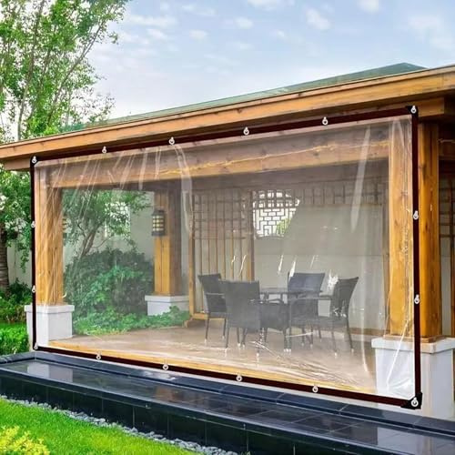 Telone con Occhielli Trasparente con Occhielli Telo di Copertura in PVC, Impermeabile Protezione dal Vento Protezione Solare per Balcone Giardino Serra,H*l,200x250cm