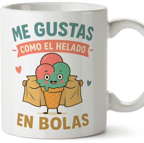 MUGFFINS taza graciosa novio novia Me gustas como el helado, en bolas en Español para enamorados y aniversario | regalos San Valentín, novios, amor, romántico | pareja-2 v2