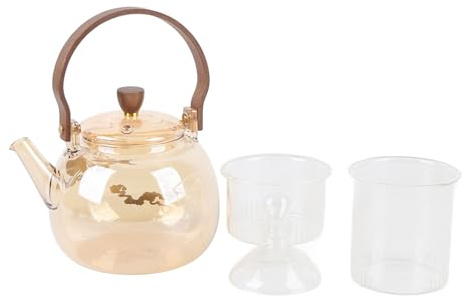 Baxnore Théière en verre borosilicate résistant à la chaleur Bouilloire à thé transparente avec poignée en bois Machine à thé en vrac pour cuisinière électrique en céramique Capaci
