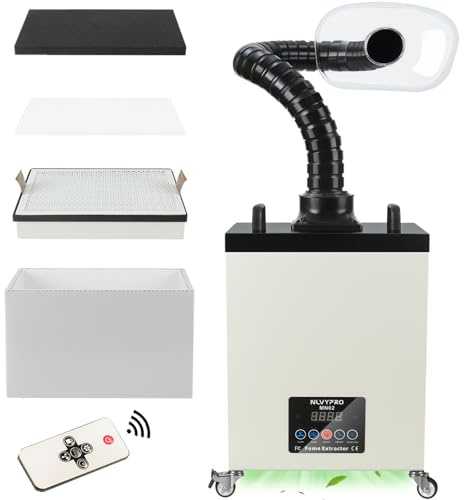 NLVYPRO MN02 200W Fume Extractor for Laser Engraver Welding, 300m³/H Air Purifier with 4-Layer Filter, LED Display, Remote Control, Includes 2.5 Hose, Wheels 5 Extra Filters