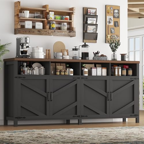 knoworld 63'' Buffet Sideboard with Storage Farmhouse with 4 Doors, Large Kitchen Storage Cabinet Wood Coffee Bar Cabinet Buffet Table with Shelves for Kitchen, Dining Room, Entryway