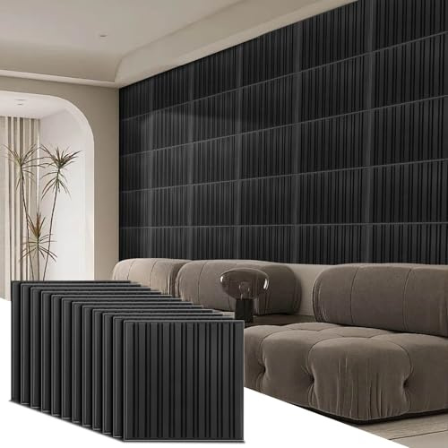 FAHKNS Panels 12 Pack Drop Ceiling Tiles 19.7 * 19.7IN, 3D Wall Panels for Interior Wall Decoration, PVC Ceiling Covering Sheet Cover 32 Sq.Ft, for Interior Wall Paneling Decor and Ceilings, Black