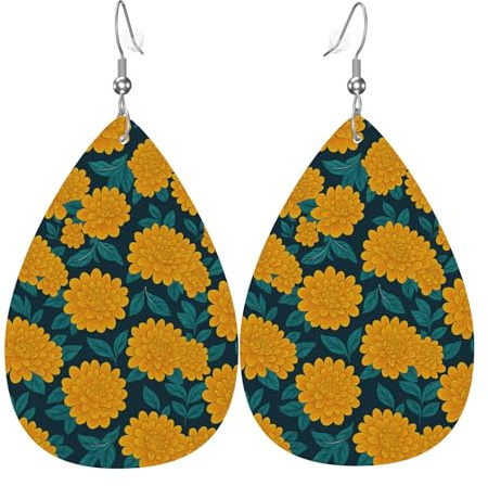 Women'S Dangle Earrings Yellow Chrysanthemum Flower Colorful Dangle Hoop Earrings Trendy Leather Earring For Decoration Women Daily Wear