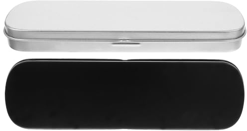 NOLITOY 2pcs Metal Pencil Cases Small Thin Pen Holders Black and Silver Tinplate Storage Boxes for Teen Students Office Organizer