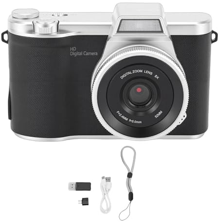 Fydun Cámara Digital de Viaje Cámara sin Espejo 1080P con Zoom 8X de 48 MP y Pantalla Abatible de 2,4 Pulgadas Flash Incorporado Enfoque Automático para Viajar (Black)