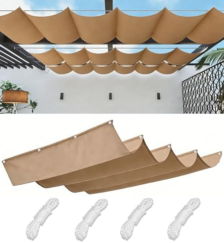 Retractable Wave Shade Cloth Tarp Rectangle Waterproof Sun Shade Sail Large Cooling Shade UV Rays Blocking Breathable Sun Sail for Patio Garden Pools Kennel 2x3M Khaki