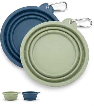 Fernna Faltbarer Hundenapf 2er Pack – Premium Silikon Reisenapf mit Karabiner, BPA-Frei, Tragbarer Wassernapf & Futternapf für Hunde, Ideal für Wandern, Camping & Reisen (Blau/Grün)