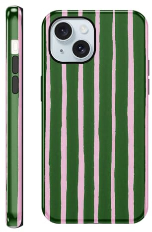 Yirlbey Righe Estivi Cover per iPhone 15 Plus 6,7, Custodia Aesthetic Summer Rosa Verde Stripes Striped Disegno Design Motivo Antiurto Silicone Posteriore Protettiva Bumper Case per Donne Ragazze