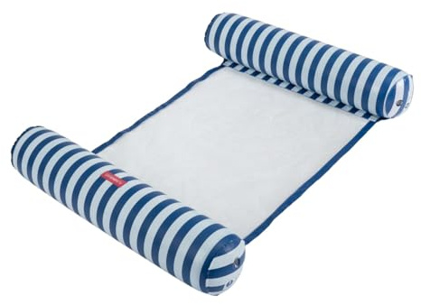 Flamingueo Colchoneta Piscina - Hamaca Hinchable - Rejilla de Nylon - PVC Resistente - Azul Marino Rayas
