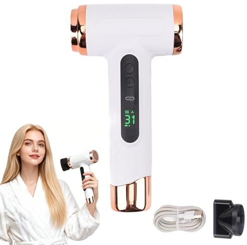 Cordless Hair Dryer, Portable Rechargeable Travel Hairdryer with Digital Screen, 3 Speed & 3 Heat Settings, USB Charging Wireless Blow Dryer for Travel, Dorm, Home & Camping (White)