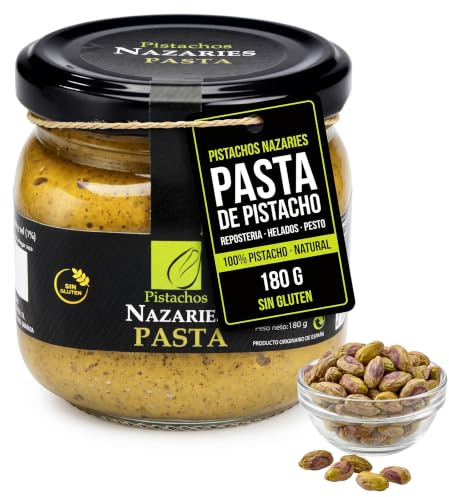 Pasta de Pistacho 100% Pura Natural 180 g para Reposteria y Postres | Mantequilla Sin Azucares ni Aditivos Vegana Sin Gluten para Pesto Helados Tartas y Bizcochos Cultivo Propio en Andalucia