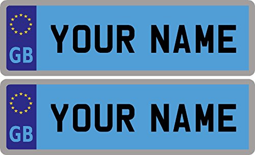 2 x Personalised Self-Adhesive Blue 14 x 4 cm Number Plate Stickers For Childrens Kids Ride on Car, Bike, Bedroom Doors, Wheelchair, Mobility Scooter by Ellis Graphix